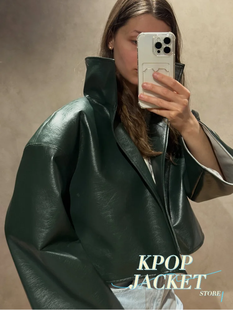 Orenvi PU Leather Jacket — Flare Sleeve Asymmetrical Drama, Autumn-Ready