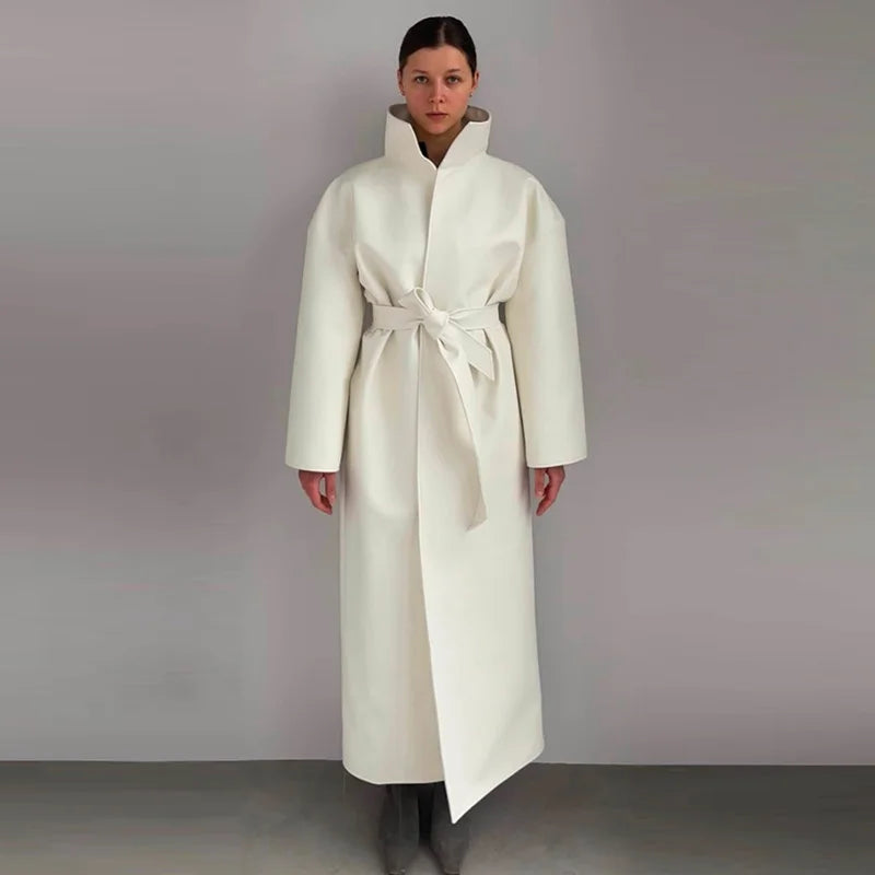 Women Cropped PU Leather Jacket Stand Collar Wide Flare Sleeve Asymmetrical Wrap Open Front Coat 2026 Autumn Chic Loose Jackets